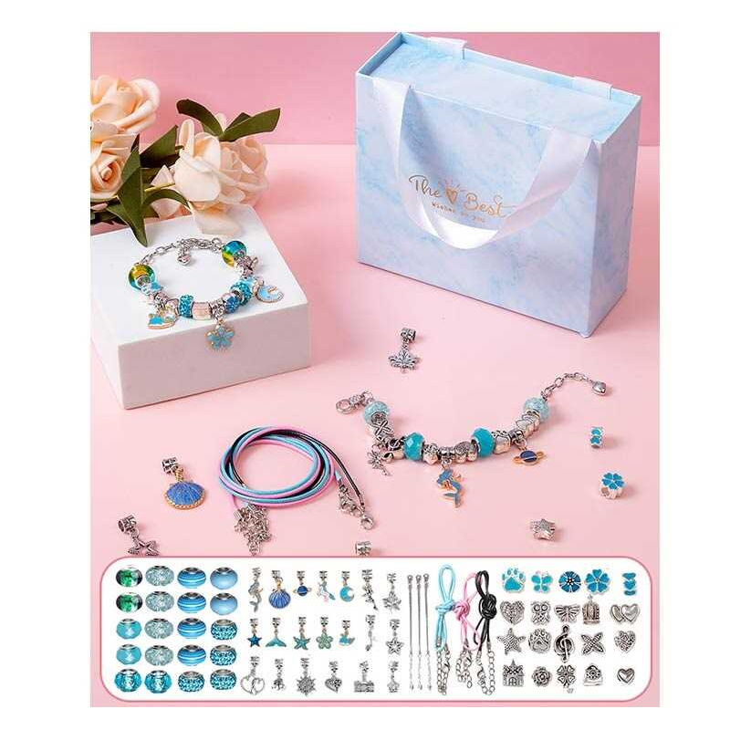 Набір прикрас DLS 1103 (100) “Блакитний бокс“, основи для браслетів, намистини, підвіски, в коробці Набір прикрас DLS 1103 (100) “Блакитний бокс“, основи для браслетів, намистини, підвіски, в коробці