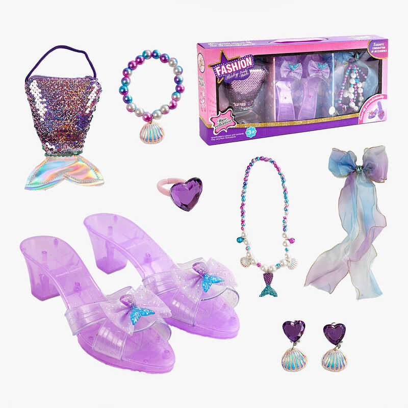 Набір прикрас JY 3407 (48/2) туфельки, сумочка, перстень, сережки, намисто, заколка з бантом, в коробці