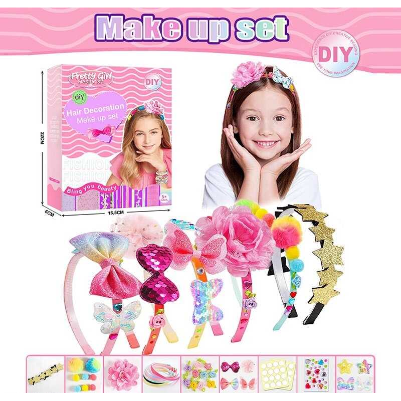 Набір прикрас L 5303 (120/2) 6 обручів, декоративні текстильні елементи, двосторонні наліпки-фіксатори, в коробці