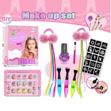 Набір прикрас L 5304 (120/2) 3 ручки з блискітками, прядки, резинки, лак для нігтів, наліпки, в коробці