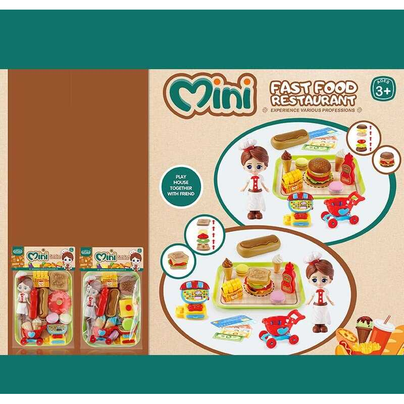 Набір продуктів 623-231 (96/2) 2 види, 12 елементів, ресторан швидкого харчування, ігрова фігурка, каса, візок, у пакеті
