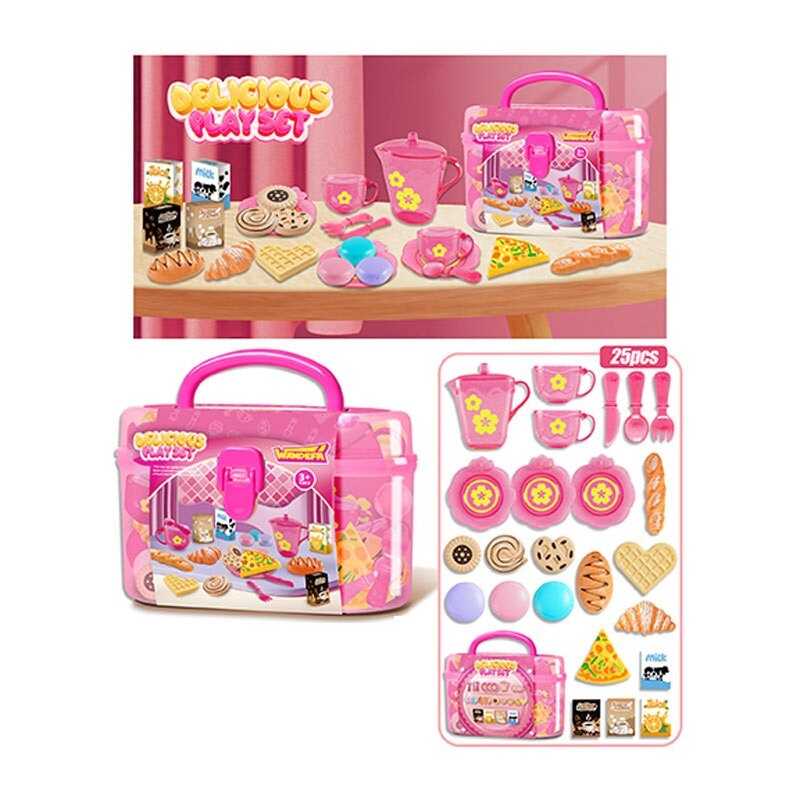 Набір продуктів 99022 (72/2) 25 елементів, 2 чашки, 3 блюдця, чайничок, ніж, ложка, вилка, смаколики, коробочки з напоями, в боксі Набір продуктів 99022 (72/2) 25 елементів, 2 чашки, 3 блюдця, чайничок, ніж, ложка, вилка, смаколики, коробочки з напоями, в боксі