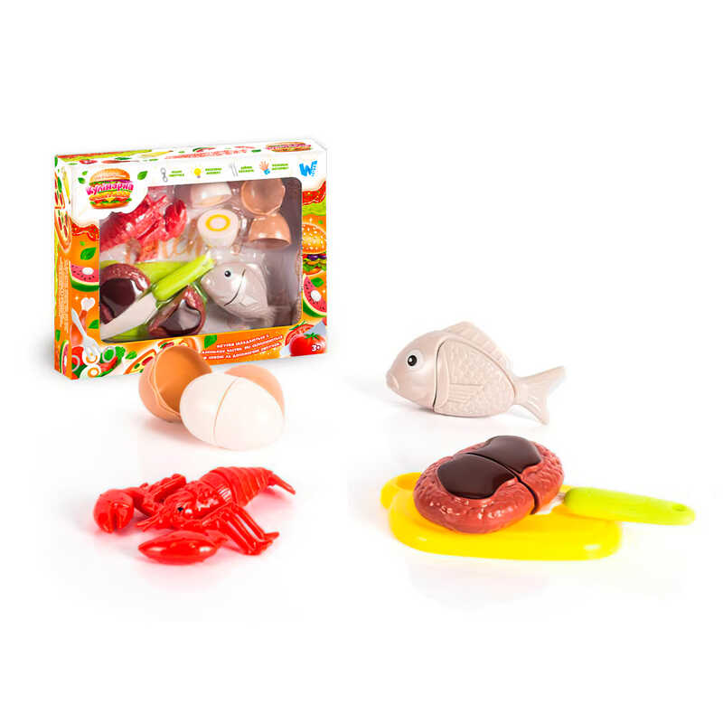 Набір продуктів “Кулінарна фантазія” 44580 (96/2) “WToys“, 12 елементів, на липучках, дошка для нарізання, ніж, в коробці