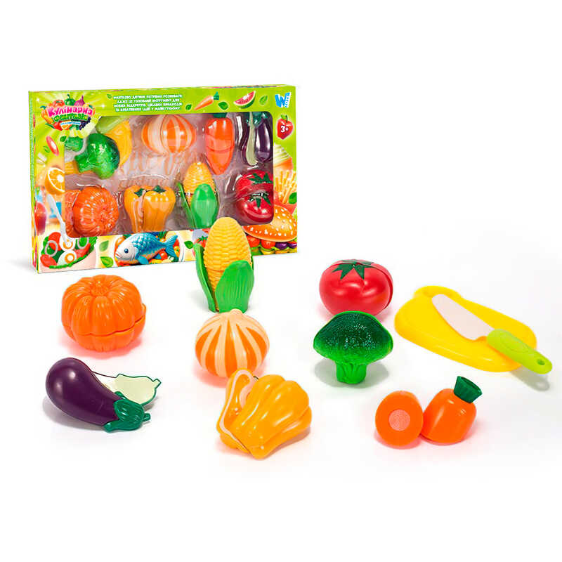 Набір продуктів “Кулінарна фантазія” 77820 (64/2) “WToys“, 18 елементів, овочі на липучках, дошка для нарізання, ніж, в коробці