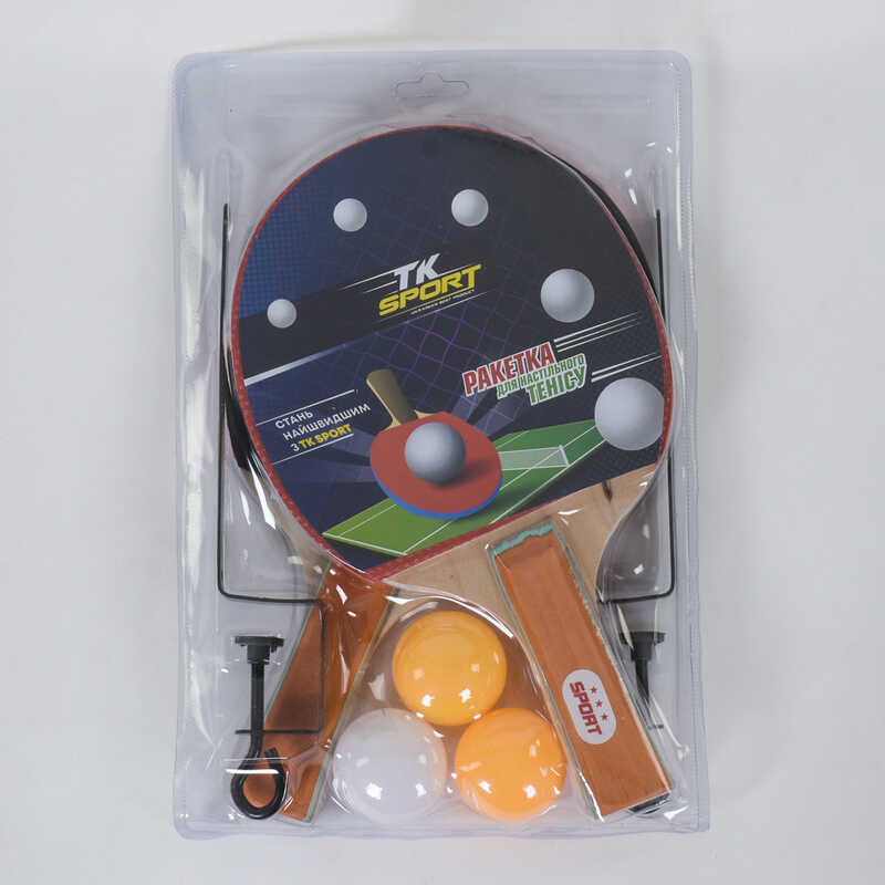 Набір ракеток для пінг-понгу С 34430 (50) “TK Sport“ сітка, 2 ракетки + 3 м“ячі, в слюді