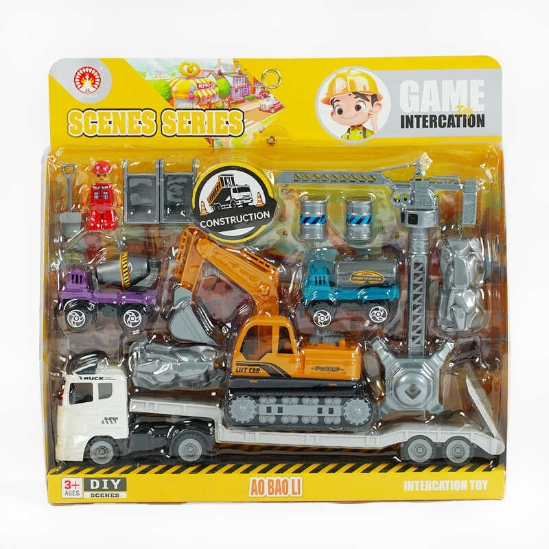 Набір спецтехніки 3389-1 D (48/2) інерційний механізм, 4 машинки, фігурка героя, інструменти,  в коробці