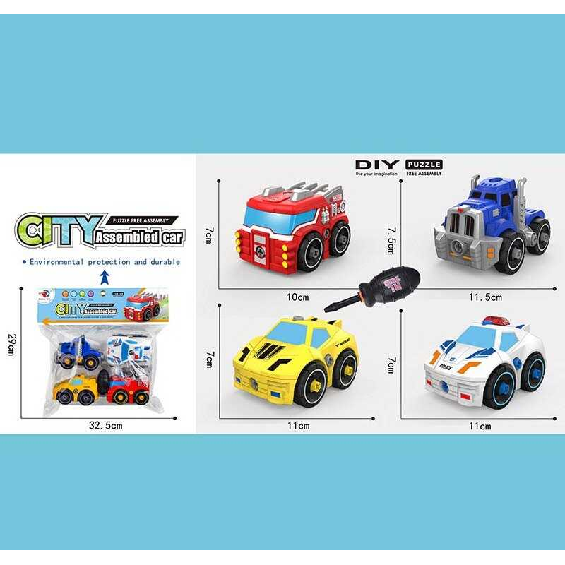 Набір спецтехніки RL 589-28 D (48) 4 штуки, машинки-конструктор, викрутка, в пакеті