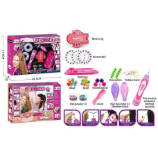 Набір стиліста 916 (20) бусини, паєтки, резиночки, прилад для нанизування намистин, пристрій для приклеювання страз, підставка, в коробці