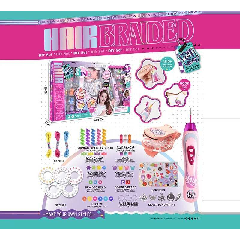 Набір стиліста KSY 965 (12) прилад для нанизування бусин, машинка для приклеювання стразів - механічні, пружинки, нитки, підвіски, резиночки, наліпки, в коробці