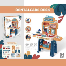 Набір стоматолога 8133 (8) 54 елементи, медичний стіл з поличками, муляжі щелеп та зубів, інструменти стоматолога, рухомі деталі, аксесуари та наліпки, в коробці