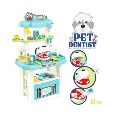 Набір стоматолога 8371 (6) 41 деталь, ветеринарний стіл-стійка, макет голови песика, рот відкривається, медичні інструменти, підсвічування, рухомі деталі, в коробці