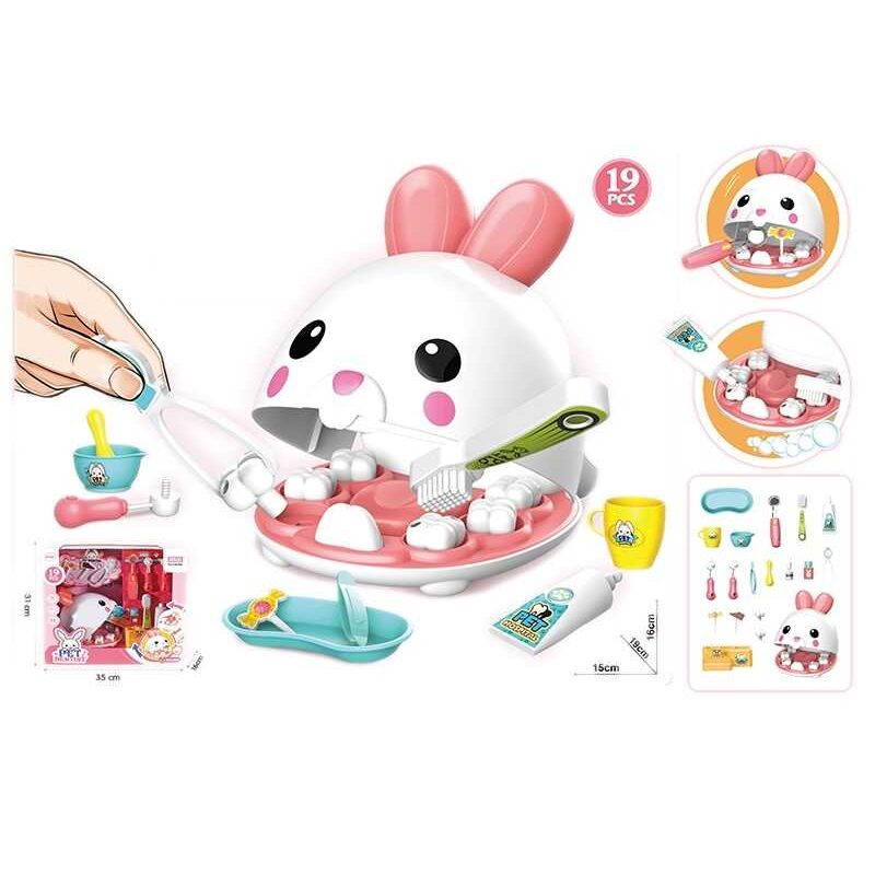 Набір стоматолога 8392 WB (12) 19 елементів, підсвічування дзеркальця, кролик, медичне приладдя, в коробці