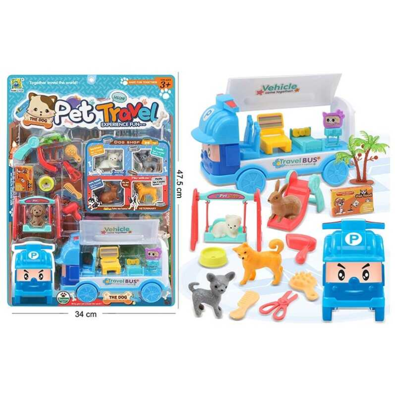 Набір тварин 666-57 (36/2) “Весела подорож“, 4 улюбленця, трейлер, аксесуари, на листі