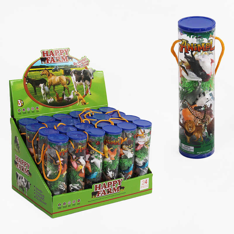 Набір тварин 892 (12/2) “Ферма“, кущі, каміння, тубус, ЦІНА ЗА 24 ШТУКИ В БЛОЦІ, в коробці