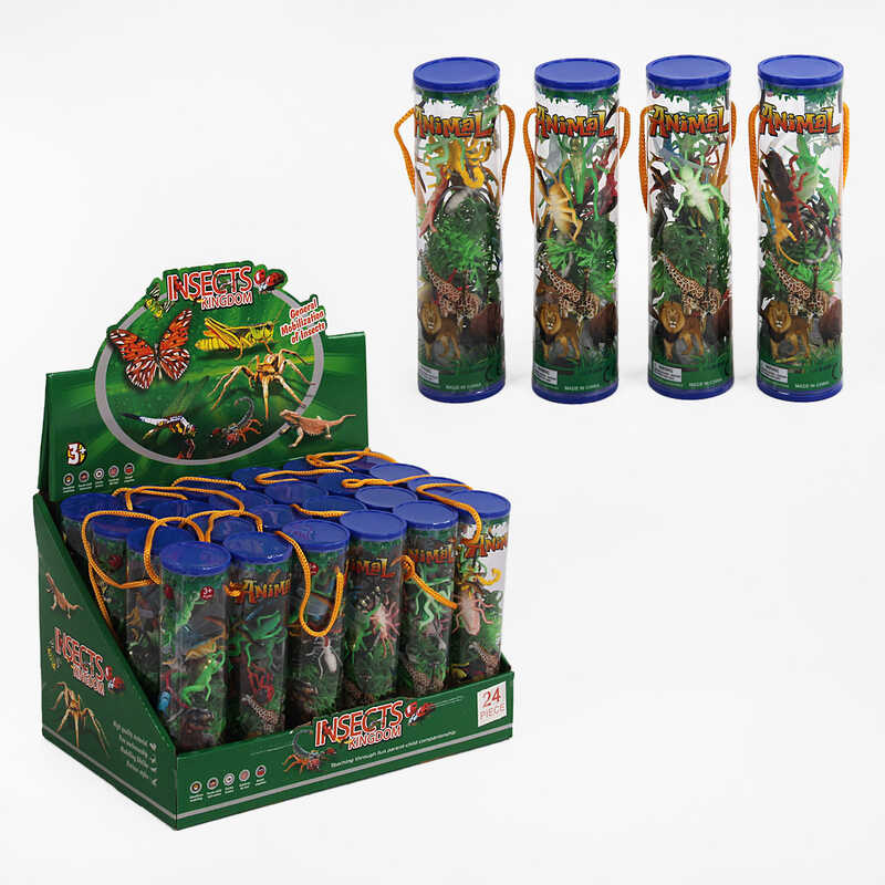 Набір тварин 893 (12/2) “Світ комах“, кущі, каміння, тубус, ЦІНА ЗА 24 ШТУКИ В БЛОЦІ, в коробці