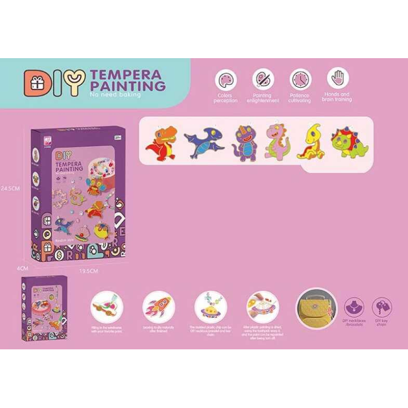 Набір творчості 338-1040 /1041/1042 (96/2) “Tempera Painting“, 3 види, 4 тюбика фарби, намистини, ланцюжки, фігурки, у коробці