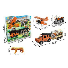 Набір техніки MY 3606-1 (24) звуки, підсвічування, інерційний механізм, мотоцикл, джип, літак, причіп, розбирається, викрутка, фігурка тваринки, в коробці