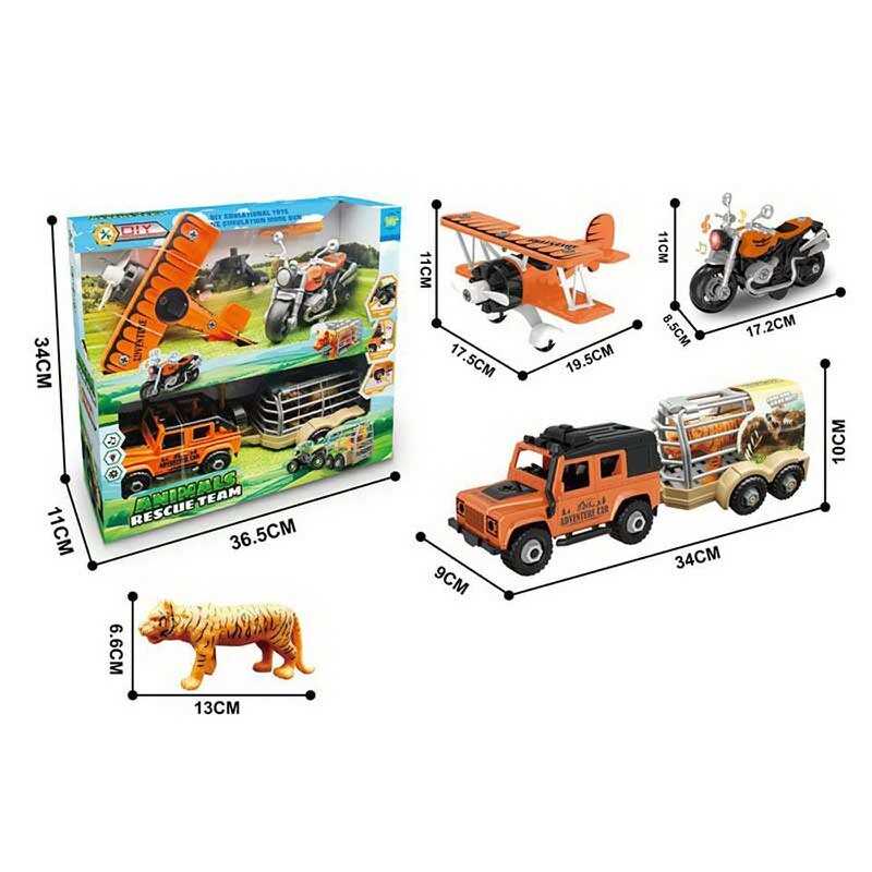 Набір техніки MY 3606-1 (24) звуки, підсвічування, інерційний механізм, мотоцикл, джип, літак, причіп, розбирається, викрутка, фігурка тваринки, в коробці Набір техніки MY 3606-1 (24) звуки, підсвічування, інерційний механізм, мотоцикл, джип, літак, причіп, розбирається, викрутка, фігурка тваринки, в коробці