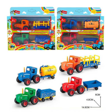 Набір тракторів 28495 (168/2) “Синій Трактор“, 2шт в коробці, 4 кольори, з причепами, металопластик, ВИДАЄТЬСЯ МІКС