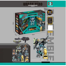 Набір трансформерів 908-10 B (12) 6в1, робот висотою 48см, бластер, екскаватор, 2 бульдозери, самоскид, кран, бетонозмішувач, в коробці