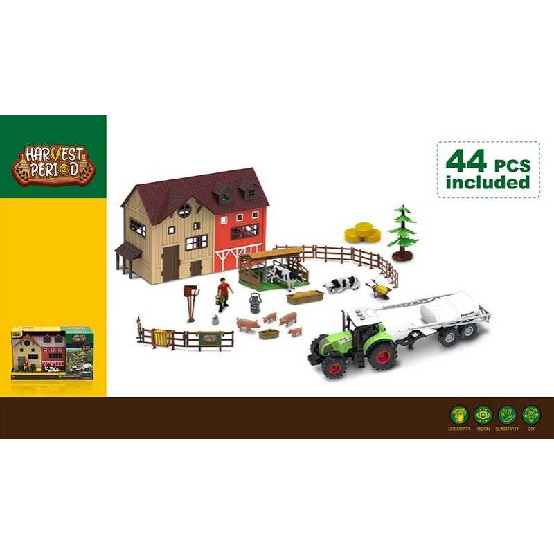 Набір фермера 550-32 K (12) 44 елементи, трактор, підсвічування, звук, інерція, цистерна, стайня, фігурка фермера, фігурки тварин, декорації, в коробці
