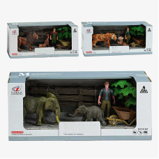 Набір тварин Q 9899 C-2 (36/2) “Дикі тварини“, 3 види, 8 елемент, фігурка фермера, 2 фігурки тварин, аксесуари, в коробці