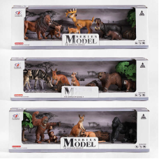 Набір тварин Q 9899 D 7 (24/2) “Дикі тварини“, 3 види, 9 елементів, 6 фігурок тварин, аксесуари, в коробці