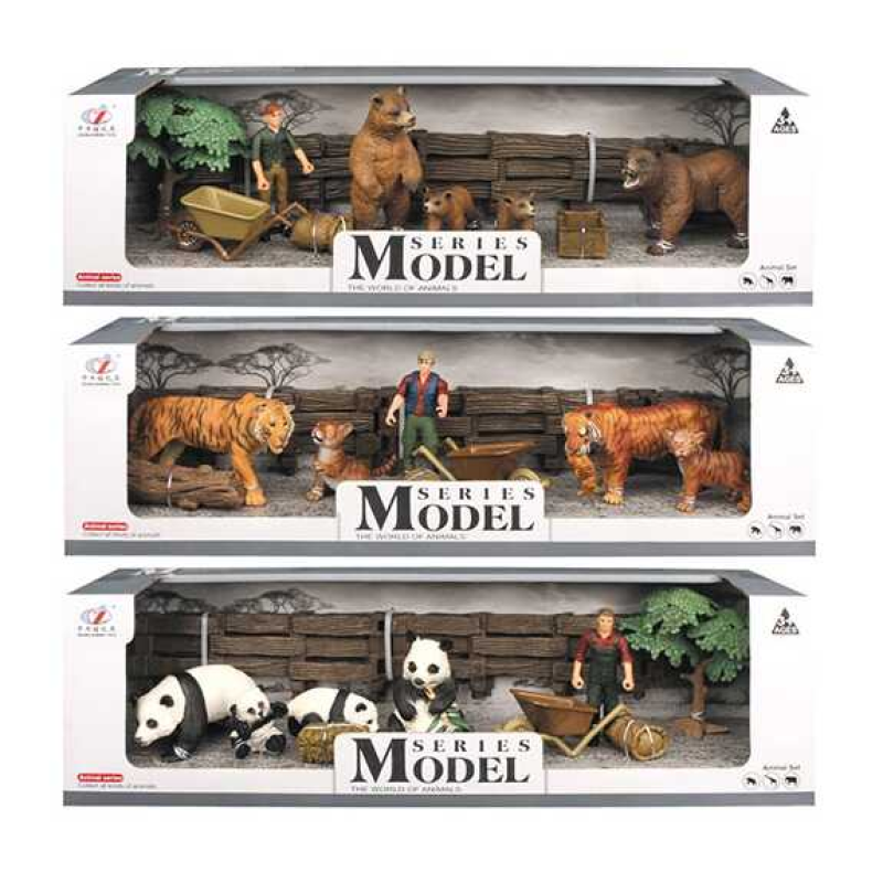 Набір тварин Q 9899 D-5 (24/2) “Дикі тварини“, 3 види, 10 елементів, 4 фігурки тварин, фігурка фермера, аксесуари, в коробці