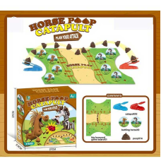 Настільна гра 777-119 (60/2) картонне ігрове поле, 2 катапульти, гумові навозні кульки, картонні фігурки коней та зебр, в коробці