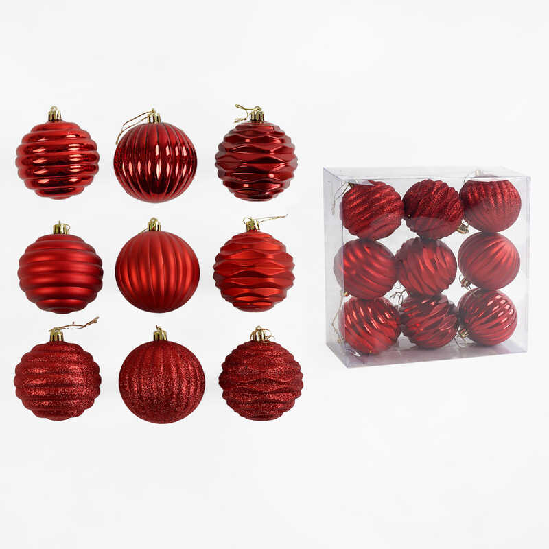 Новорічні прикраси C 67260 (32) 9 штук, кульки, D=8 см, у слюді