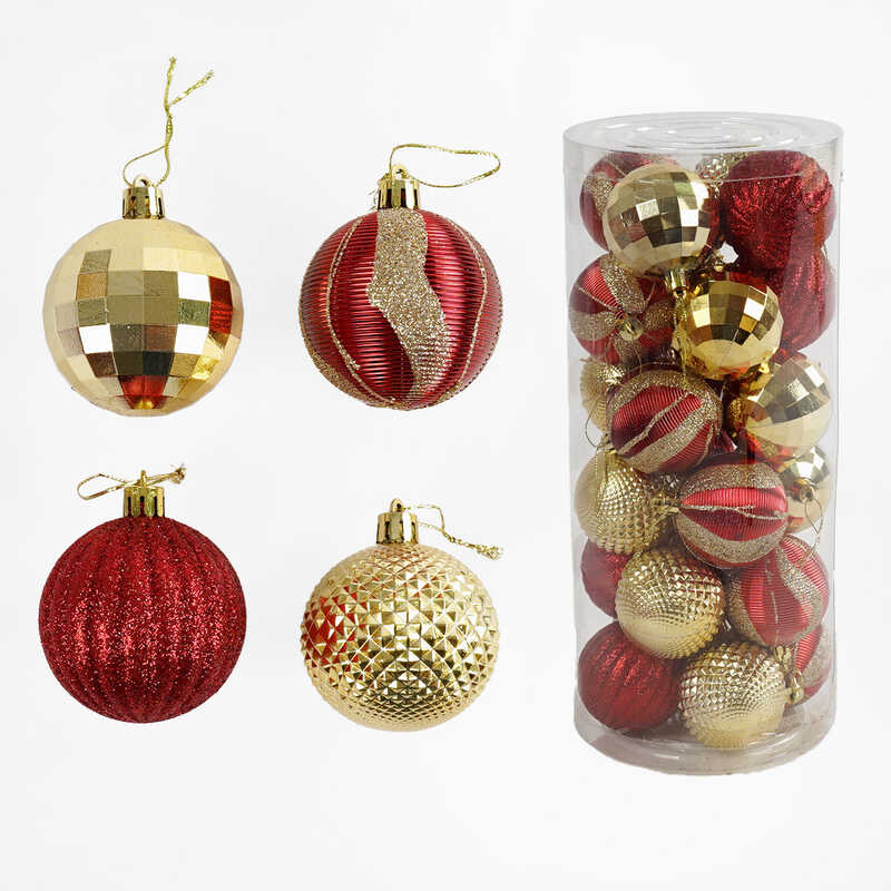 Новорічні прикраси C 67282 (24) 24 штуки, кульки, D = 5,5 см, в слюді