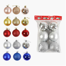 Новорічні прикраси C 67736 (200) 5 видів, кульки, 6 штук, D=6 см, у пакет, ВИДАЄТЬСЯ МІКС ВИДІВ