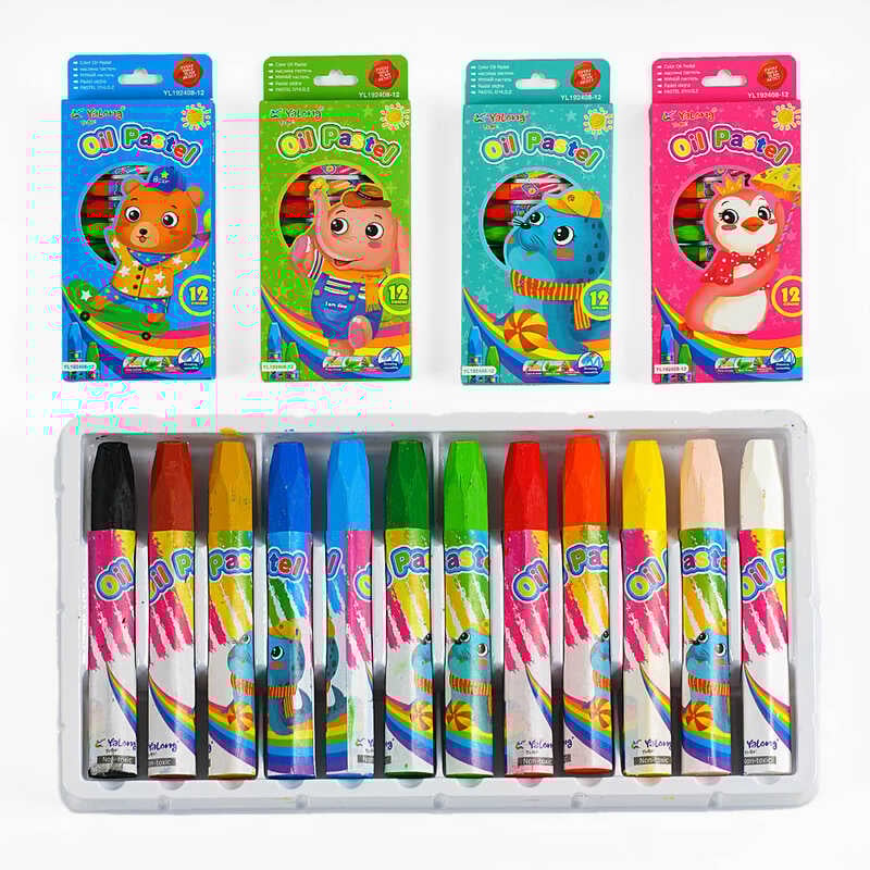 Олійні пастелі С 62115 (144) 4 види, 12 кольорів, в коробці, ВИДАЄТЬСЯ ТІЛЬКИ МІКС ВИДІВ