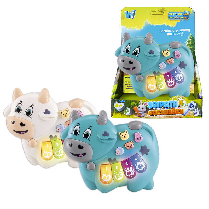 Піаніно 85270 (120/2) “WToys“, “КОРІВКА“, 2 кольори, ОЗВУЧУВАННЯ УКРАЇНСЬКОЮ МОВОЮ, ноти, мелодії, пісні, казки, підсвічування, цифри, звуки тварин, в коробці