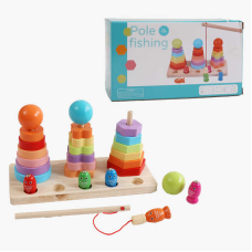 Пірамідка C 53638 (40) дерев“яна, сортер, магнітна риболовля, 5 рибок, магнітна вудочка,геометричні фігури, в коробці