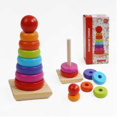 Пірамідка C 68838 (60) дерев“яна, висота 20см, 7 кілець різного діаметру, 1 кулька, в коробці 