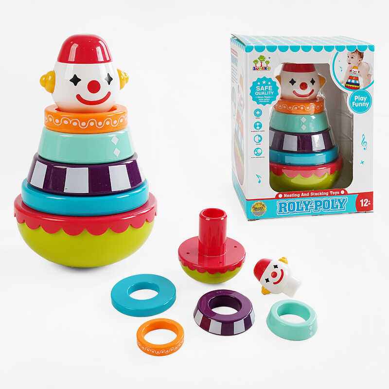 Пірамідка SL 83019 (36/2) “Клоун“, нелягайко, 4 кільця-брязкальця, в коробці