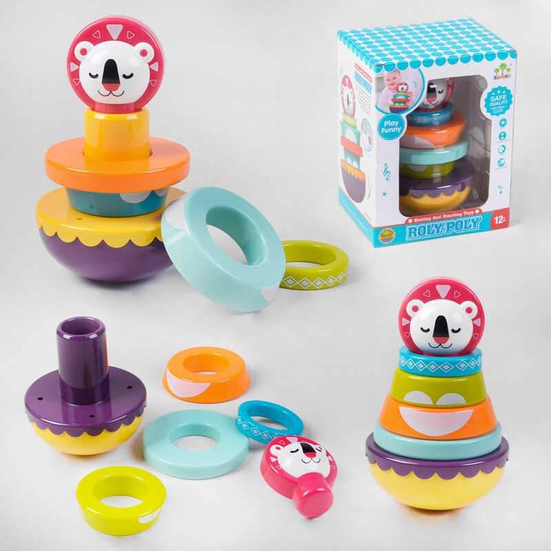 Пірамідка SL 83020 (36/2) “Коала“, 2 кольори, нелягайко, 4 кільця-брязкальця, в коробці