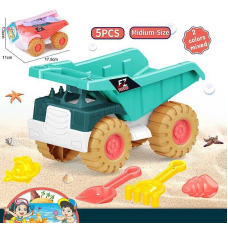 Пісочний набір 733-390 (160/2) 2 кольори, розмір самоскида: 11х17.5х12, лопатка, граблі, формочки для піску, в сітці