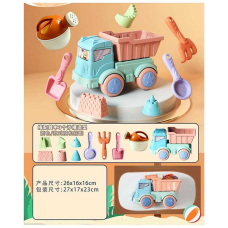 Пісочний набір 913-313 (48/2) розмір самоскида - 26х16х16 см, сито, лопатка, граблі, лійка, 3 формочки, рухомі елементи, в сітці