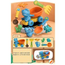 Пісочний набір 913-332 (60) розмір самоскида -26х17.5х15 см, 2 лопатки, граблі, 4 формочки, рухомі елементи, в сітці