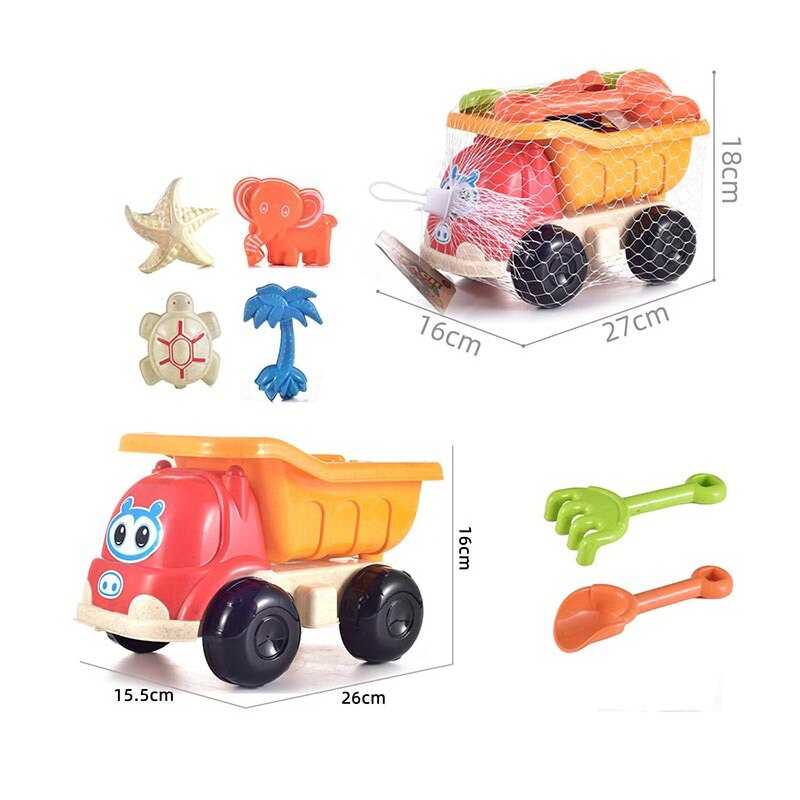 Пісочний набір C 468 (48/2) розмір самоскида - 26х15.5х16 см, лопатка, граблі, 4 формочки, в сітці