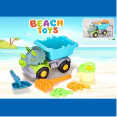 Пісочний набір JX 6858 (36/2) розмір самоскида -35.5х16х22 см, лопатка, граблі, лійка, 2 формочки, у сітці