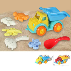 Пісочний набір KZ 6436 (24/2) 2 кольори, розмір самоскида - 35х18.5х9 см, лопатка, граблі, 4 формочки, в сітці