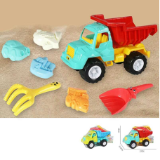 Пісочний набір KZ 6438 (36/2) 2 кольори, розмір самоскида - 27х14.5х18 см, лопатка, граблі, 4 формочки, в сітці