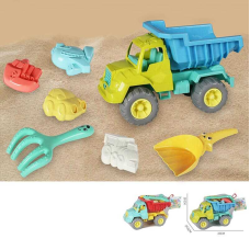 Пісочний набір KZ 6438 A (36/2) 2 кольори, розмір самоскида - 27х14.5х18 см, лопатка, граблі, 4 формочки, в сітці