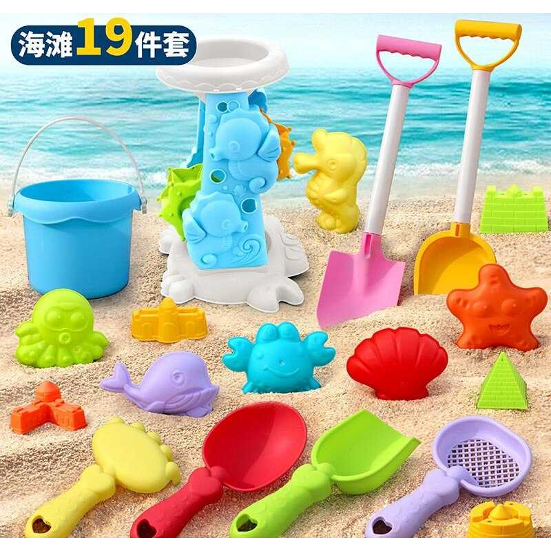 Пісочний набір W 218-44 (72/2) висота відра - 10 см, млин, граблі, сито, 2 великі лопатки, 2 маленькі лопатки, 11 формочок, в сітці 