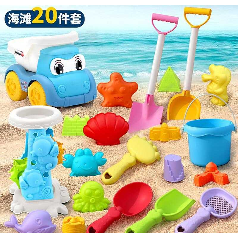 Пісочний набір W 218-46 (48/2) розмір самоскида - 17х11.5х13 см, висота відра - 10 см, млин, граблі, сито, 4 лопатки, 11 формочок, в сітці