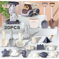 Пісочний набір W 218-46 M (48/2) розмір тачки - 27х13х11 см, граблі, лопатки, сито, лійка,  10 формочок, в сітці