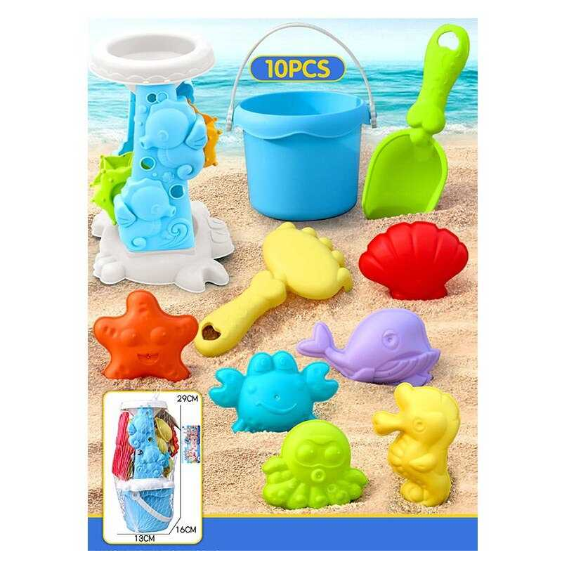 Пісочний набір W 218-48 (72/2) висота відра - 10 см, лопатка, граблі, млин, 6 формочок, в сітці Пісочний набір W 218-48 (72/2) висота відра - 10 см, лопатка, граблі, млин, 6 формочок, в сітці